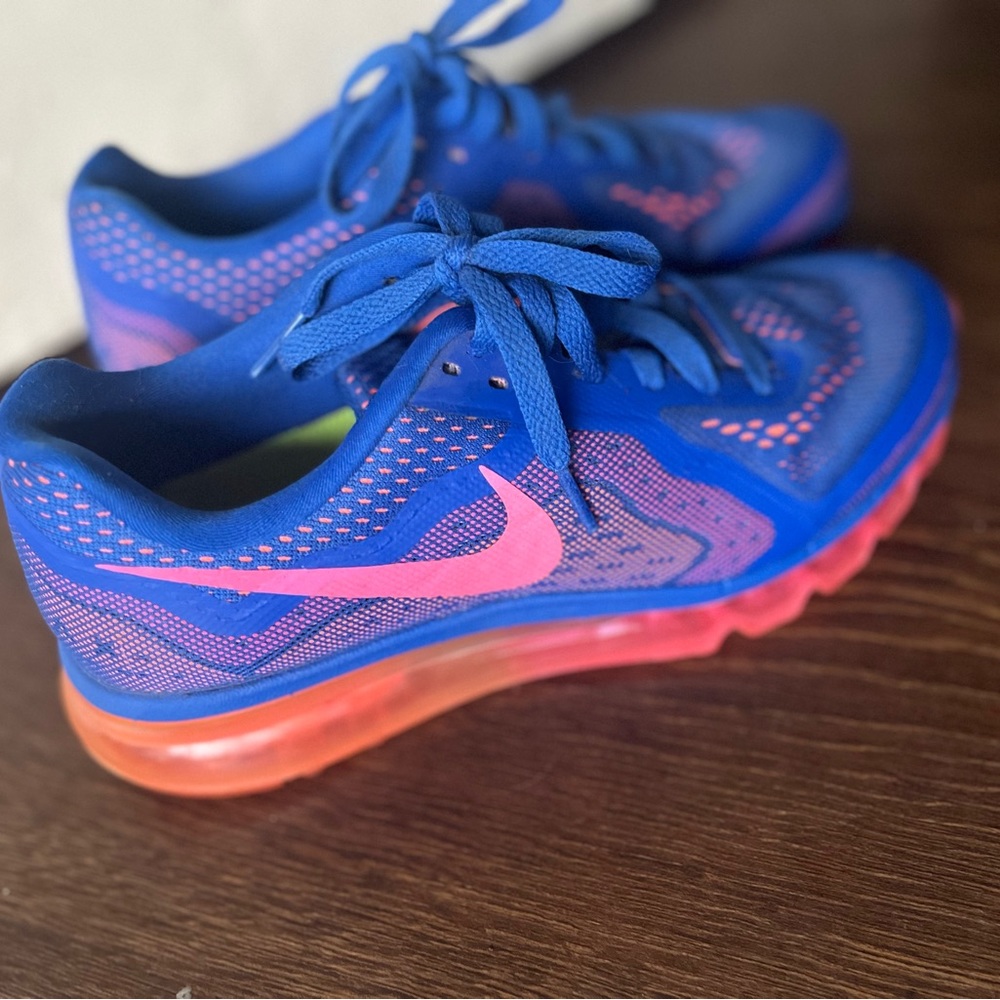 Blue and neon pink Nike Air Max.